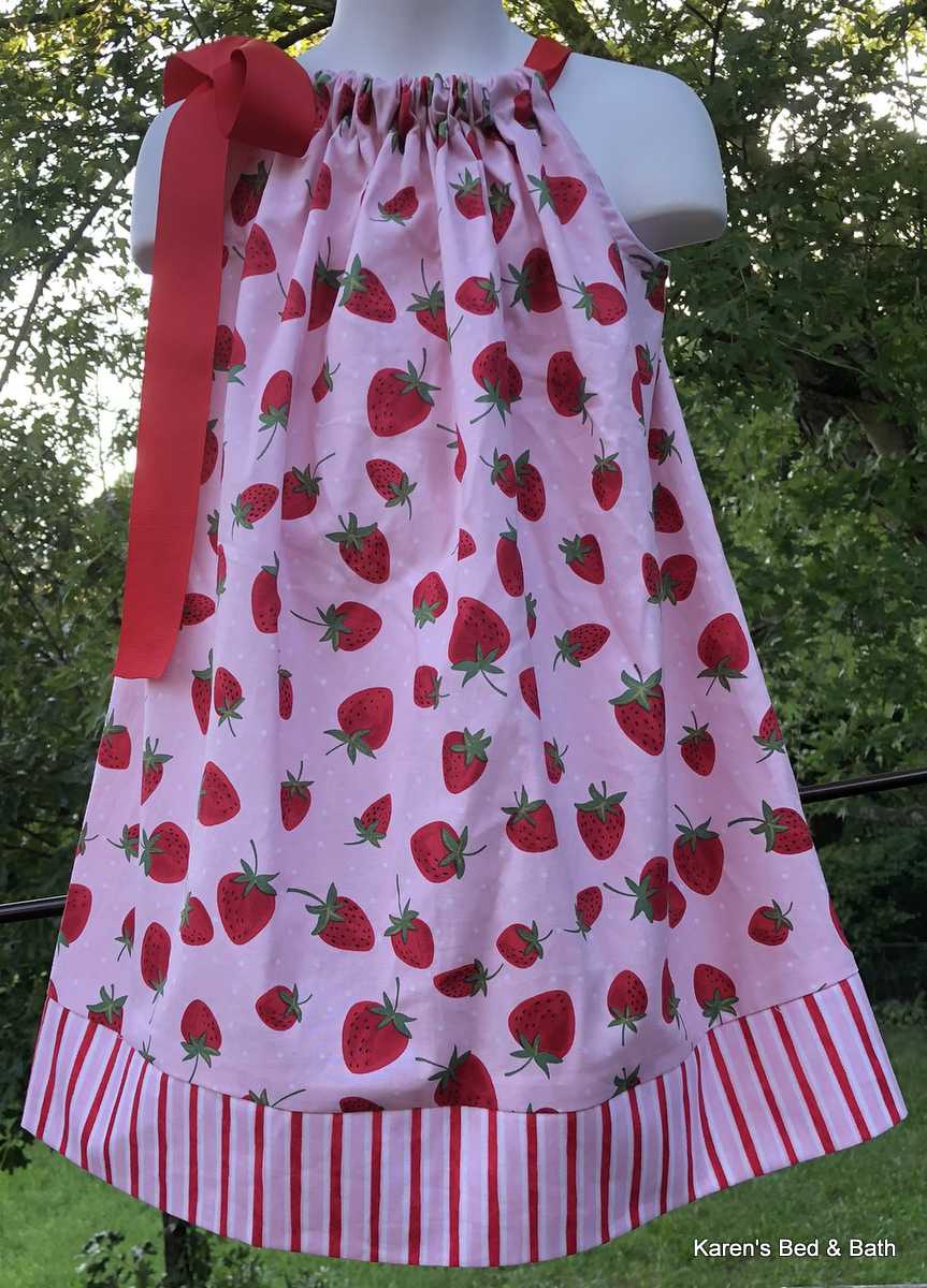 Strawberry Dress Red Strawberries Fruit on Pink Dot Sundress Toddler Baby Girl Pillowcase Dress
