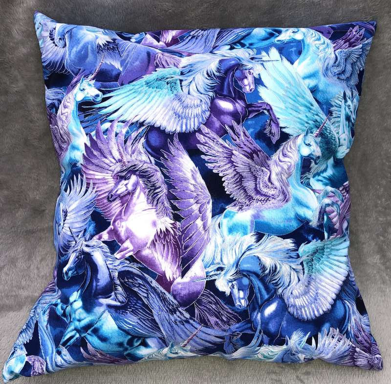 Pegasus Unicorn Metallic Pillow Cover Fantasy Inspired Sofa Accent Pillow Sham Winged Horse Farmhouse Pillow Cover, Handcrafted Pillow Cover