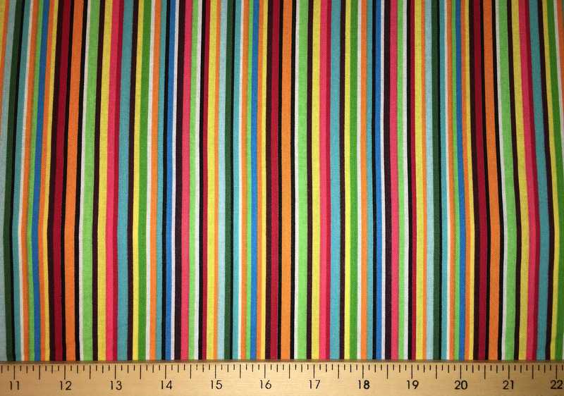 Robot Gearheads Blue Red Orange Green Yellow Stripe Cotton Fabric t6/25