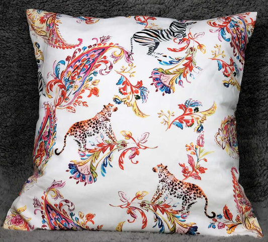 Jungle Cheetah Zebra Watercolor Pillow Cover, Floral Paisley Sofa Accent Pillow Sham, Farmhouse Pillow Cover, Handcrafted Pillow Cover