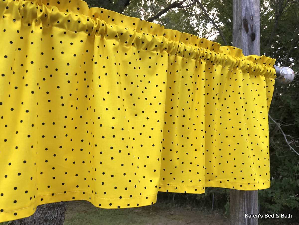 Black Dots on Yellow Valance Polka Dot Kitchen Farmhouse Curtain Valance