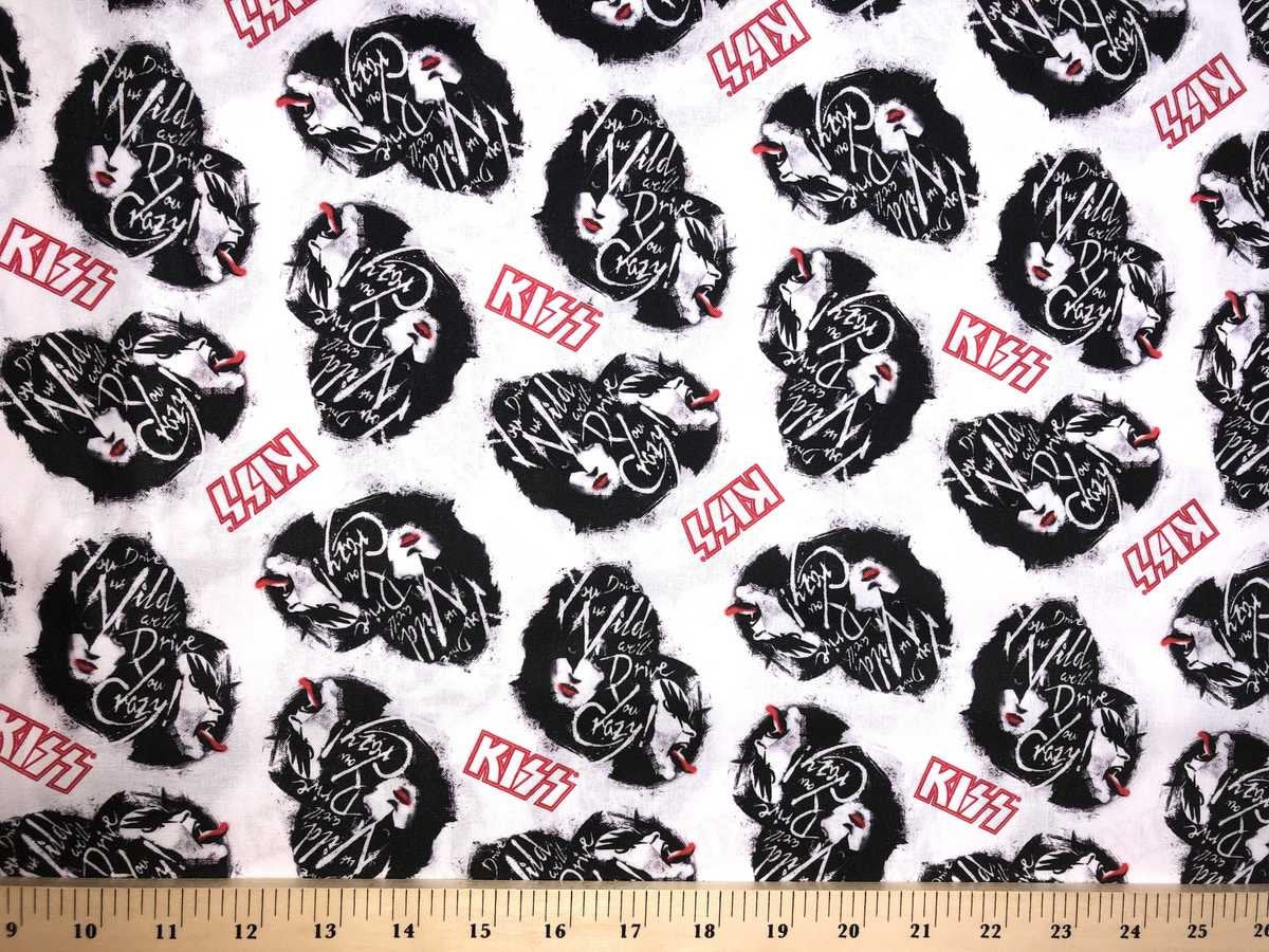 Kiss Band Music Fabric Rock and Roll Fabric Gene Simmons Fabric Kiss Rock Music White Apparel Quilting Cotton Fabric By the Fat Quarter