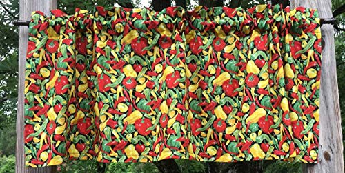 Chili Pepper Red Yellow Green Peppers Farmer Market Farm Vegetables Salsa Kitchen Curtain Valancepeppers-all-over-val-pa