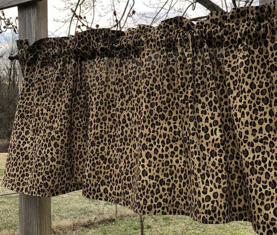 Leopard Jungle Safari Wildlife Cat Cheetah Zoo Animal Skin Brown Spot Print Window Curtain Valance