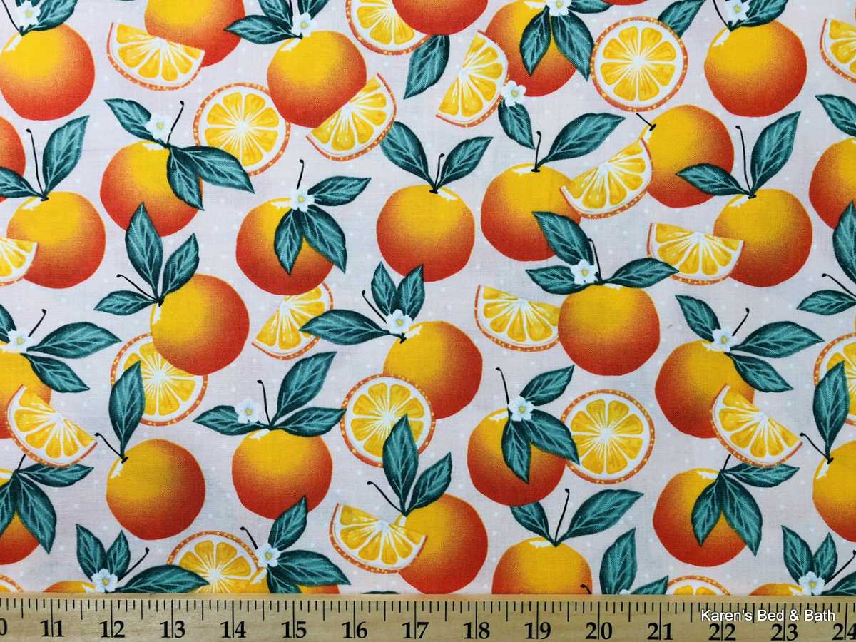 Orange Citrus Fruit Valance Botanical Orange Blossom Slices Pink Dots Farmhouse Kitchen Window Curtain Valance