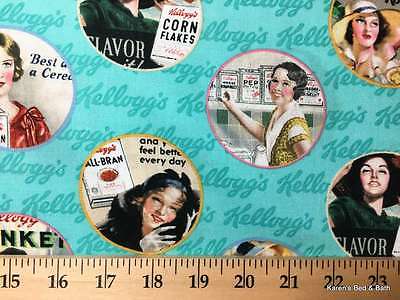 Kelloggs Ladies Corn Flakes Women Vintage Breakfast Cereal Ads Cotton Fabric